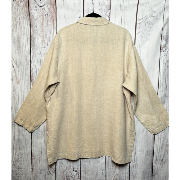 Nu Constructed Women's Vintage 100% Linen Button Down Shirt Tan Size XL - Picture 3 of 13